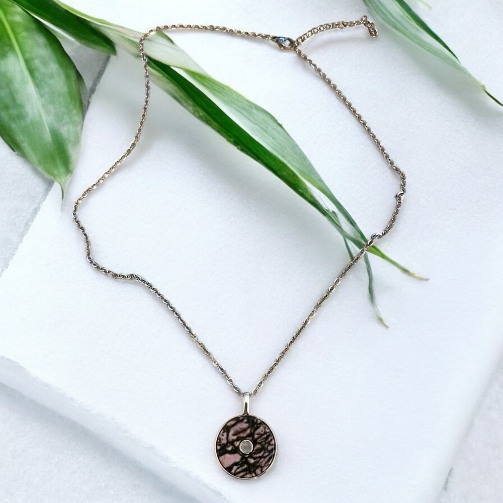 Pink Rhodonite Silver Pendant Necklace